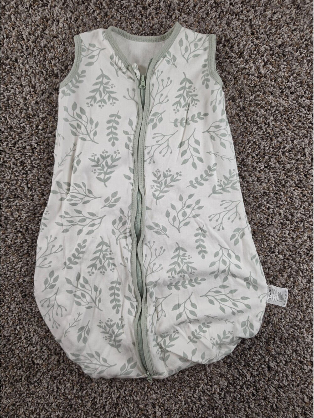 Yoofoss Baby Sz 0-6M Sleep Sack Sage Green White Leaf Print Unisex